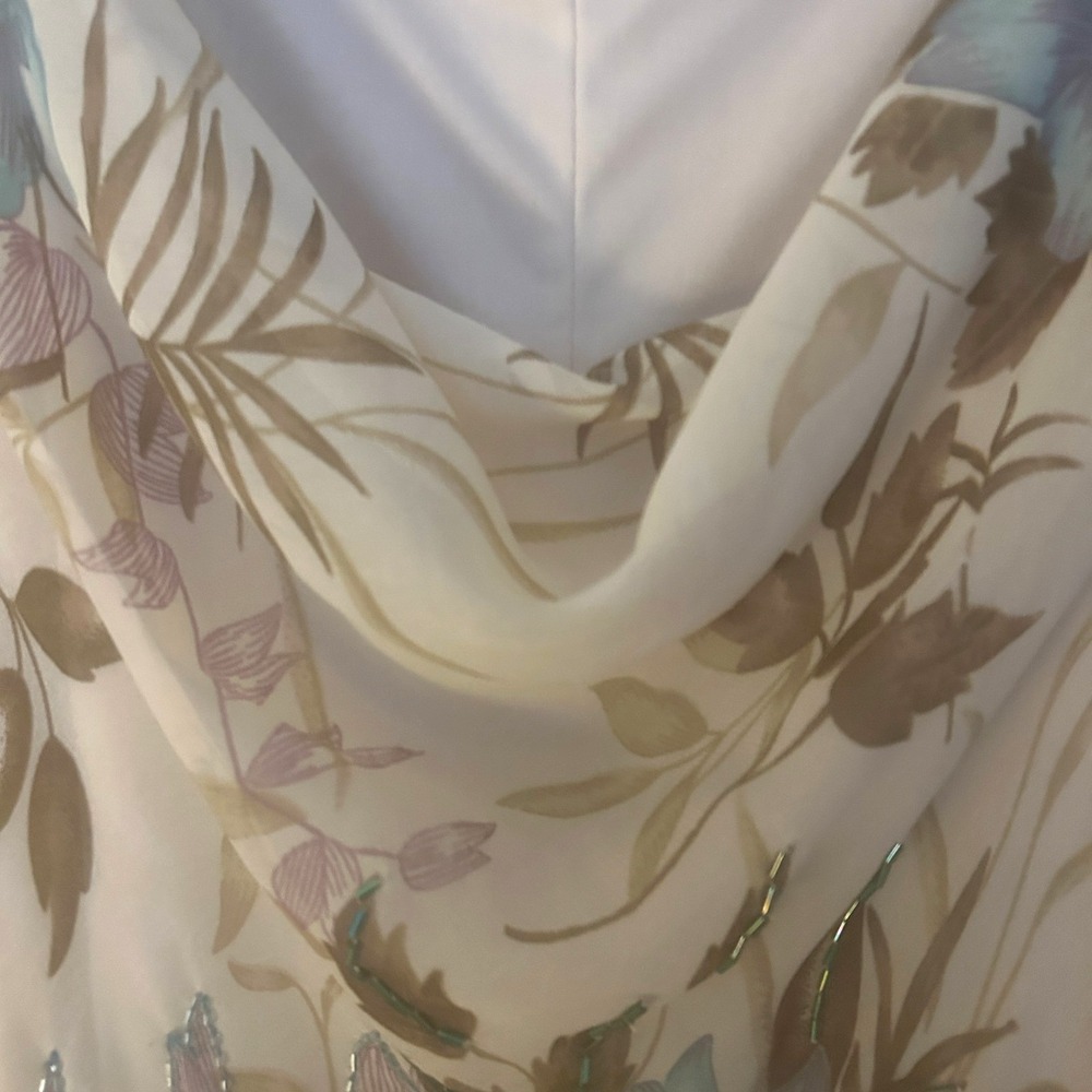 Vintage Dressbarn Dress Size M Y2K Beige Hi Low Hem Cowl Neck Beaded Fairy - Picture 4 of 10